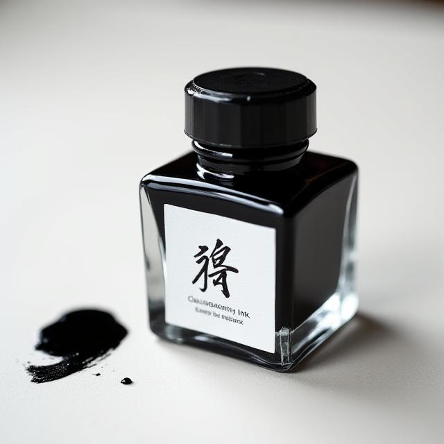 Traditional black sumi ink bottle with elegant label